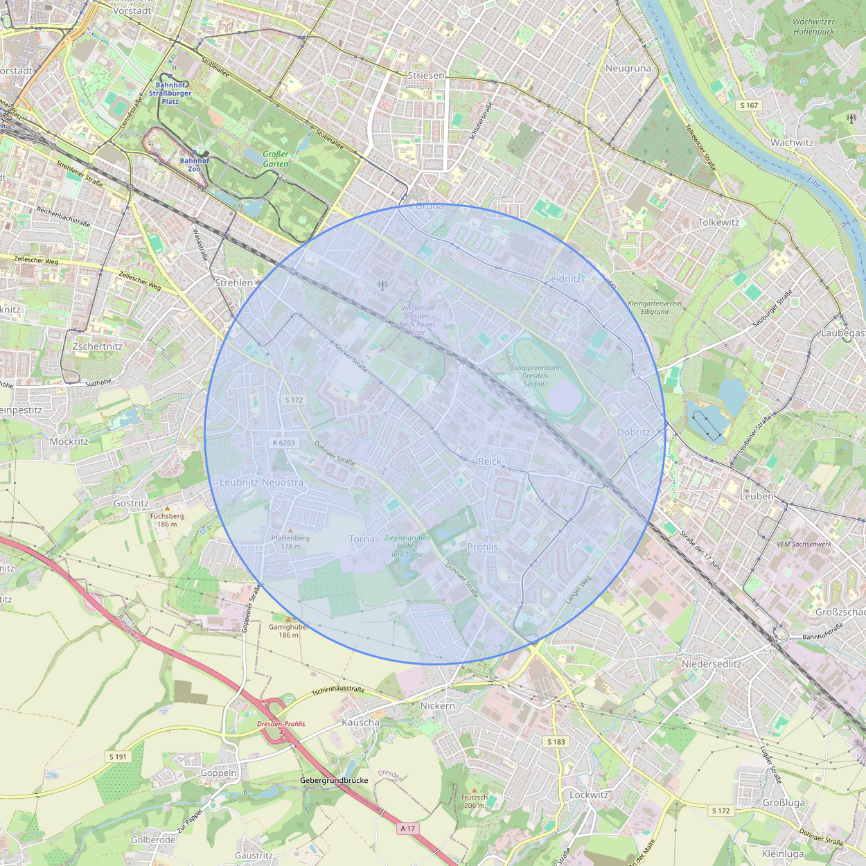 Bereich, in dem Der Weihnachtsmann-Dresden am 24. Dezember unterwegs ist